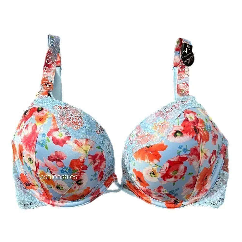 Victorias Secret Rhinestone Strap Bombshell Plunge Add-2-Cups Push Up bra 32C